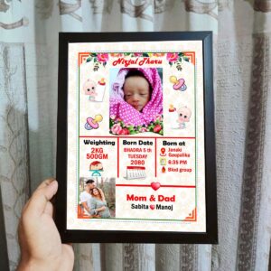 personalized baby birth photo frame with name & birth details