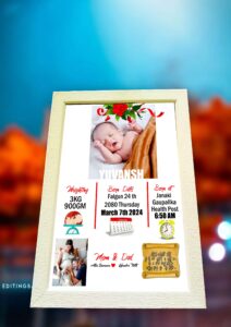 personalized baby photo frame with name & birth details | khan studio prints